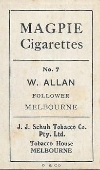 1921 J.J.Schuh Magpie Cigarettes Australian Footballers - Victorian League #7 Bill Allan Back